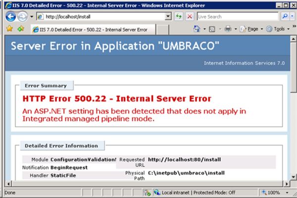 An ASP NET setting has been detected that does not apply in Integrated managed pipeline mode hatasının çözümü